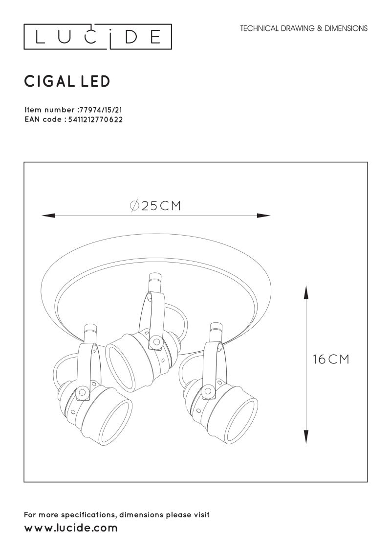 CIGAL - Stropný reflektor - LED 3xGU10/5W 350LM 2700K